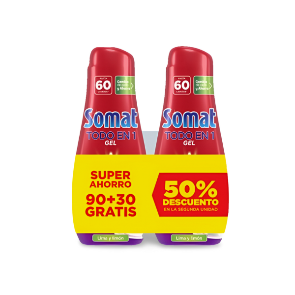 Somat lavavajillas Todo en 1 gel 90 + 30 lavados GRATIS