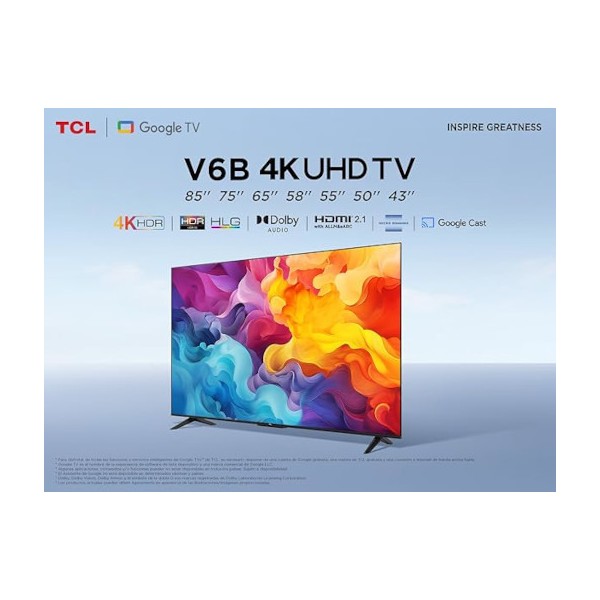 Tcl 85v6b / televisor smart tv 85" direct led uhd 4k hdr